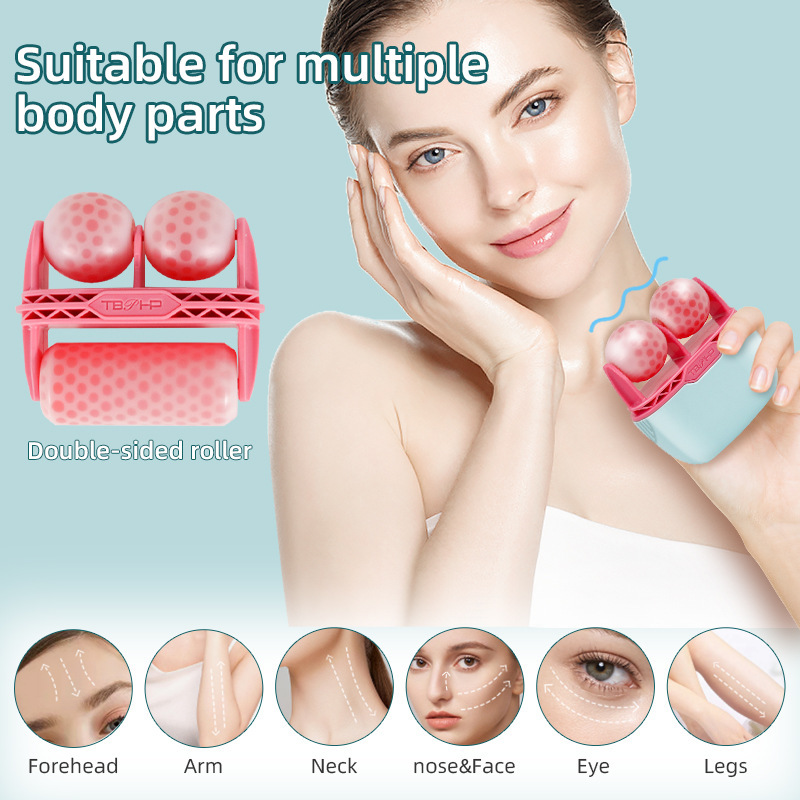 (Blue) ICE ROLLER Handheld Dual-Head Ice Ball Facial Cold Compress and Massage Cold Skin Therapy Device Facial Massager for Redness Relief Beauty Device 