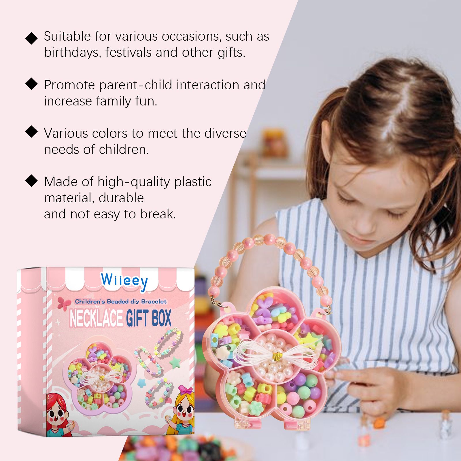 Kids DIY Bead Jewelry Kit For Bracelet And Necklace Making Creative Craft Set