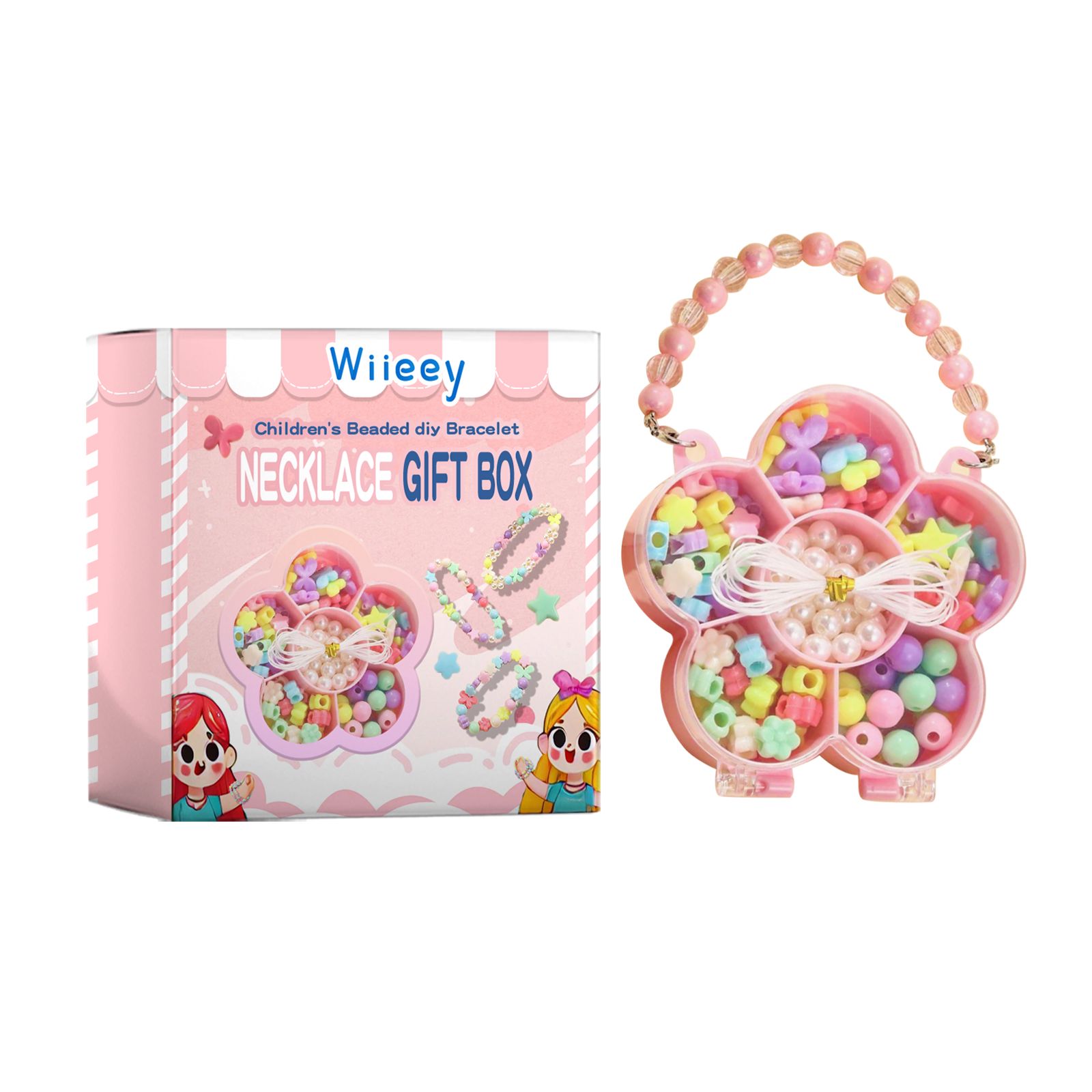 Kids DIY Bead Jewelry Kit For Bracelet And Necklace Making Creative Craft Set