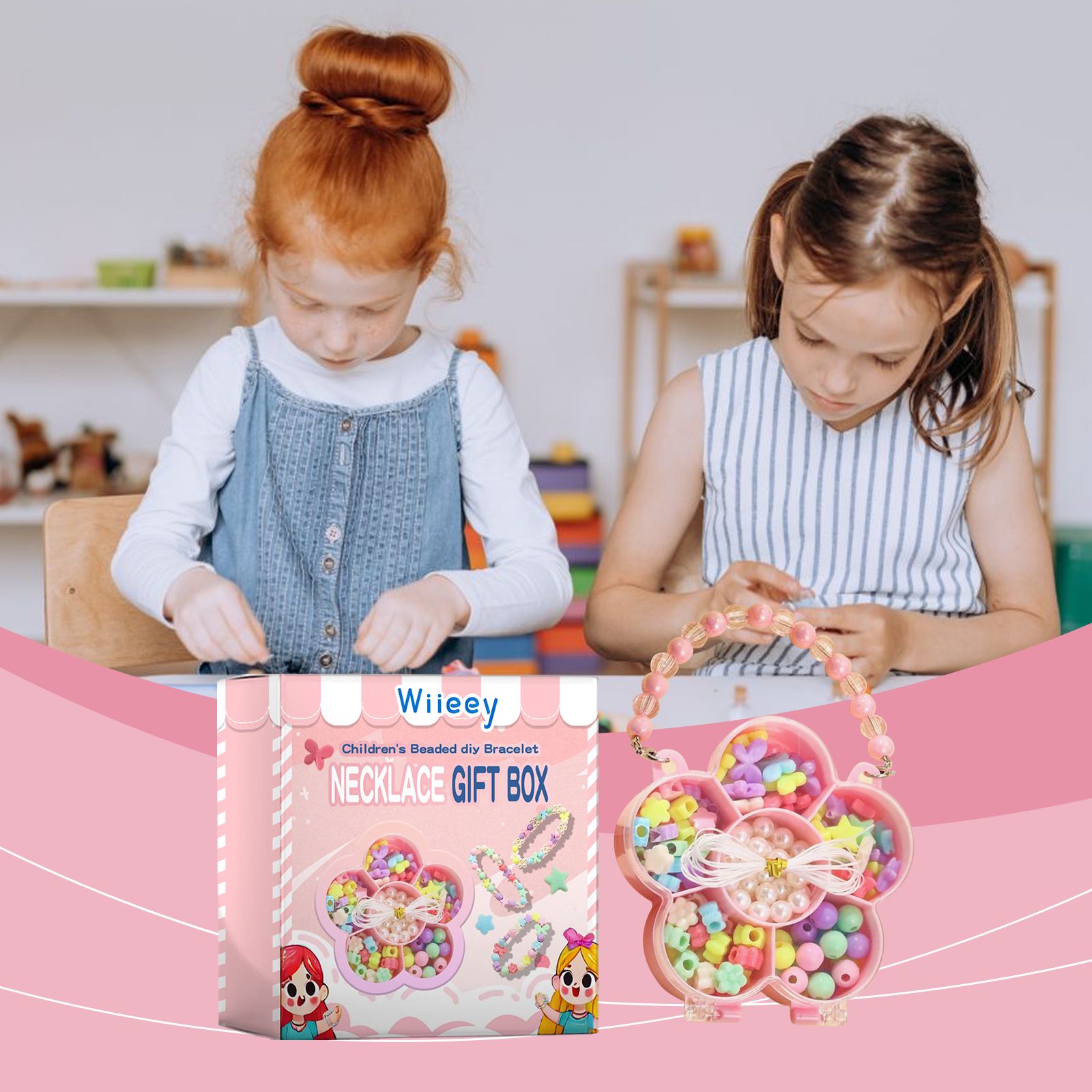 Kids DIY Bead Jewelry Kit For Bracelet And Necklace Making Creative Craft Set