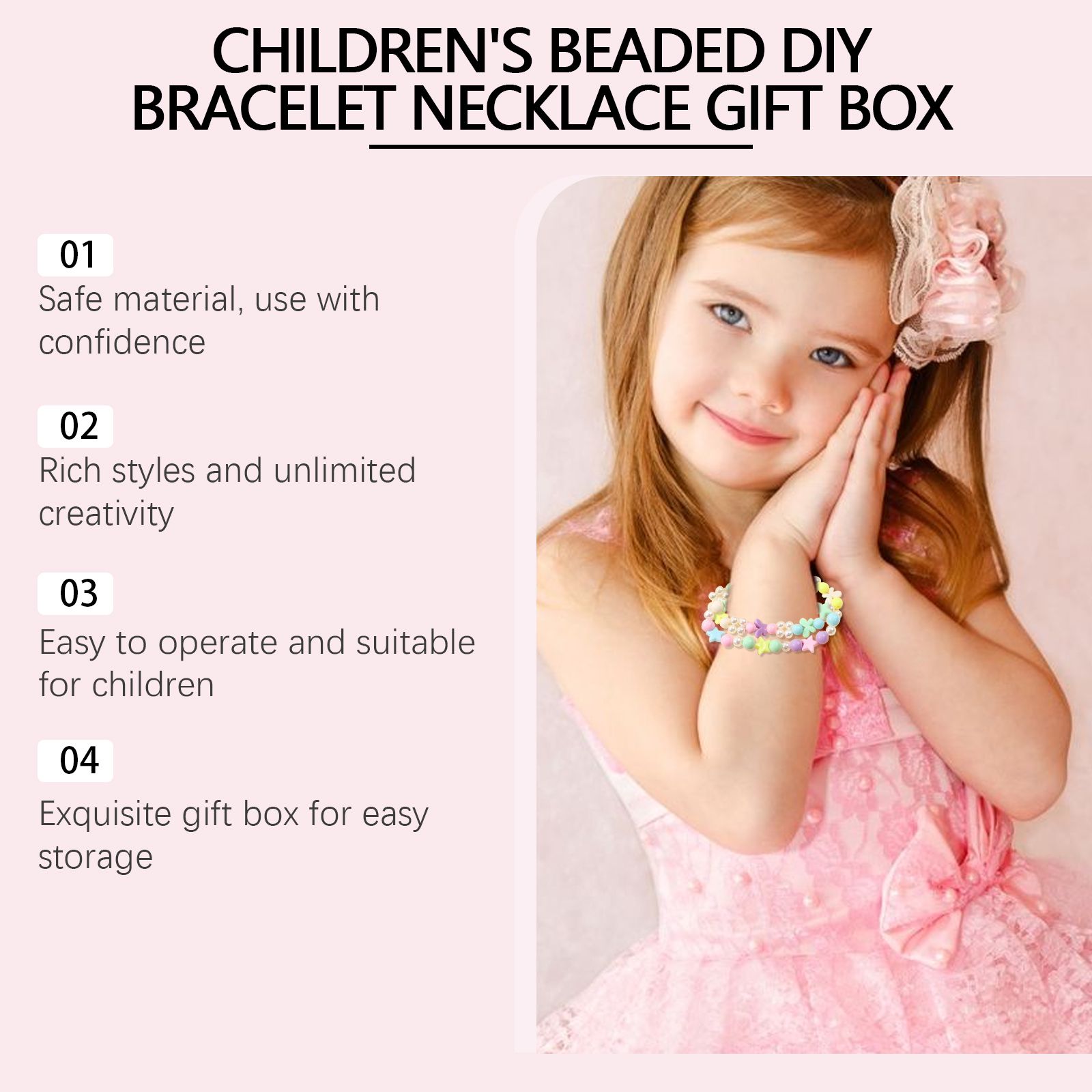 Kids DIY Bead Jewelry Kit For Bracelet And Necklace Making Creative Craft Set