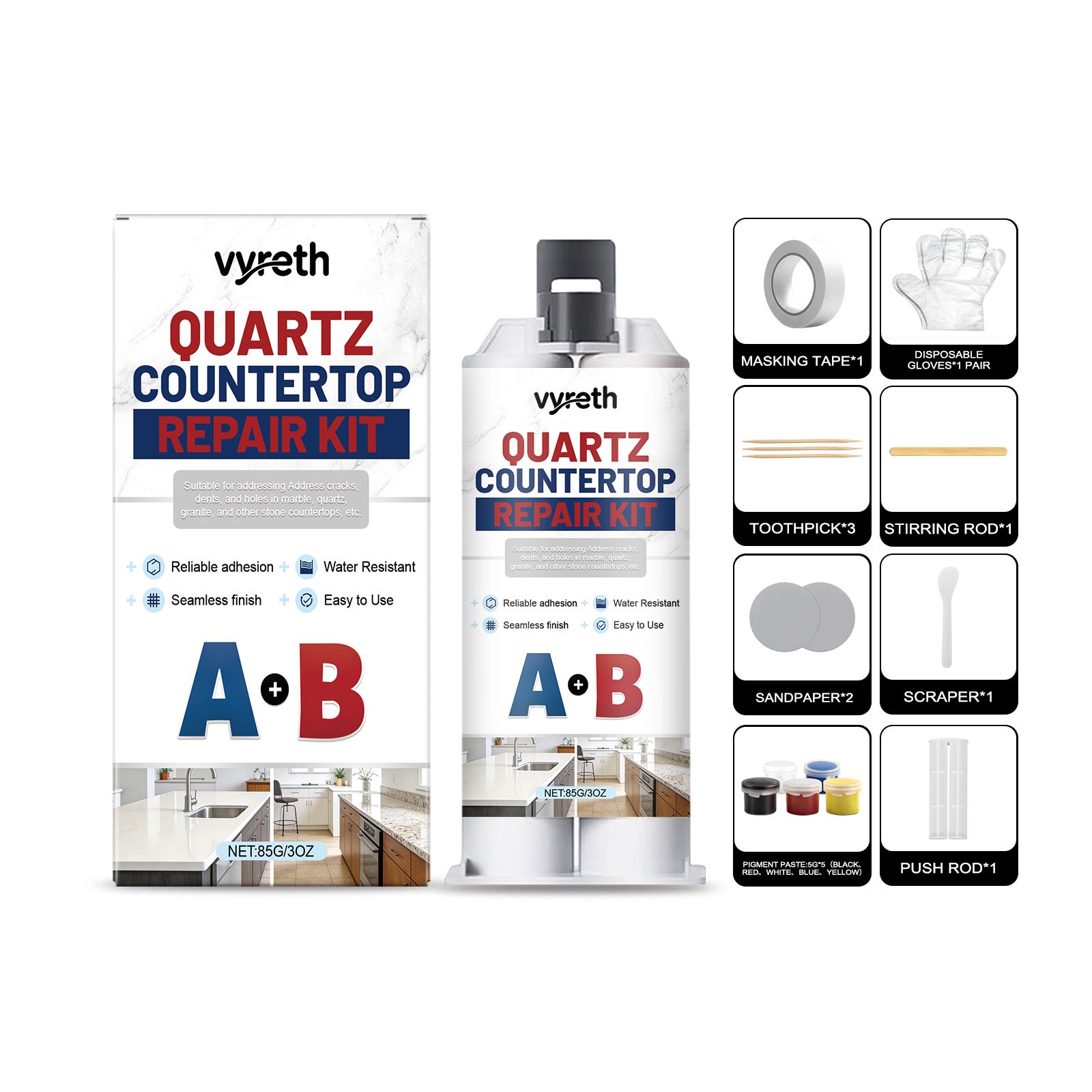 Quartz Countertop Repair Kit With Epoxy Resin And Pigment For Surface Crack And Seam Repair
