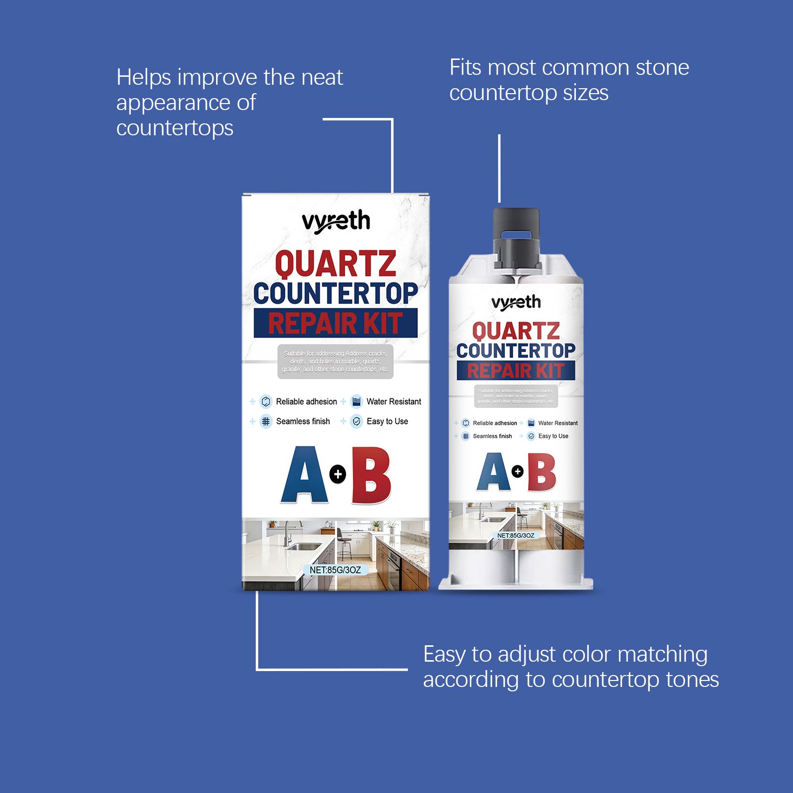 Quartz Countertop Repair Kit With Epoxy Resin And Pigment For Surface Crack And Seam Repair