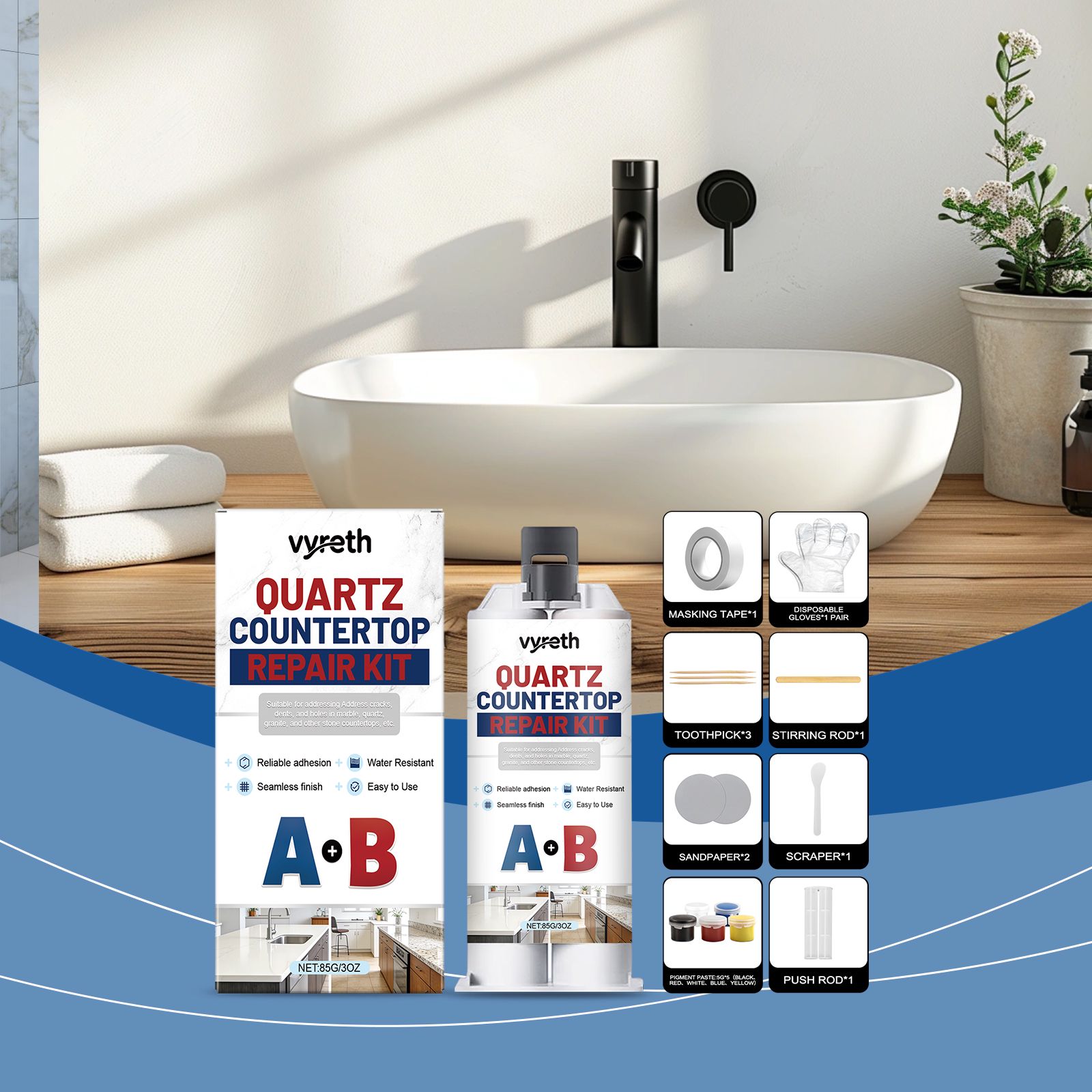 Quartz Countertop Repair Kit With Epoxy Resin And Pigment For Surface Crack And Seam Repair
