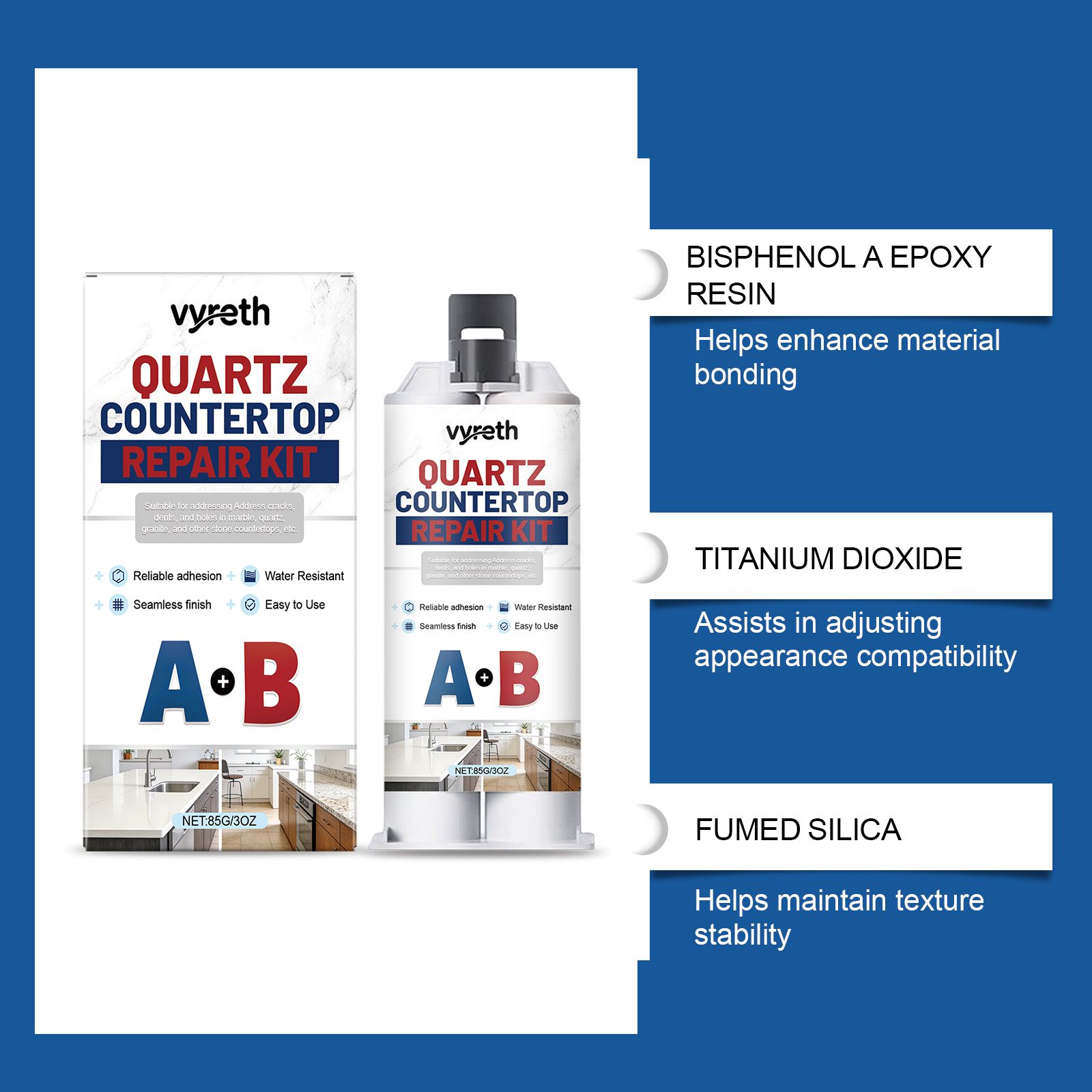 Quartz Countertop Repair Kit With Epoxy Resin And Pigment For Surface Crack And Seam Repair
