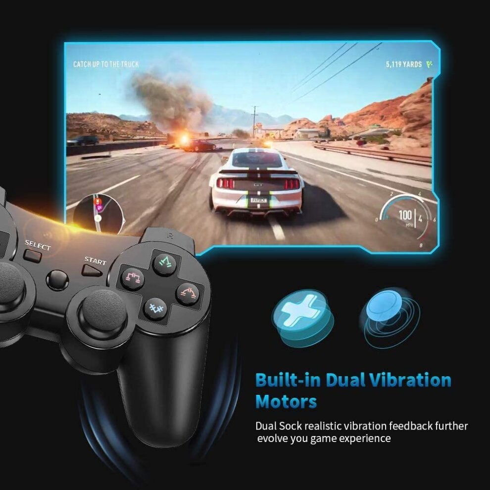Controller Wireless for PS3 Double Shock Controller Rechargeable Gamepad Joystick for Playstation 3 with USB Charge Cable Cord