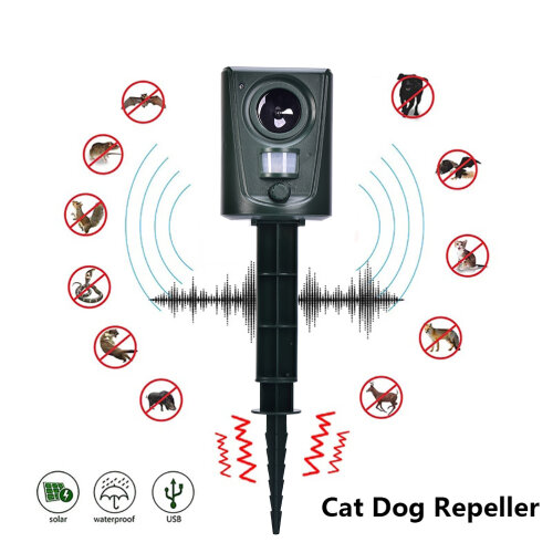 Ultrasonic Solar Cat Dog Repellent Pest Scarer Deterrent Repeller Garden