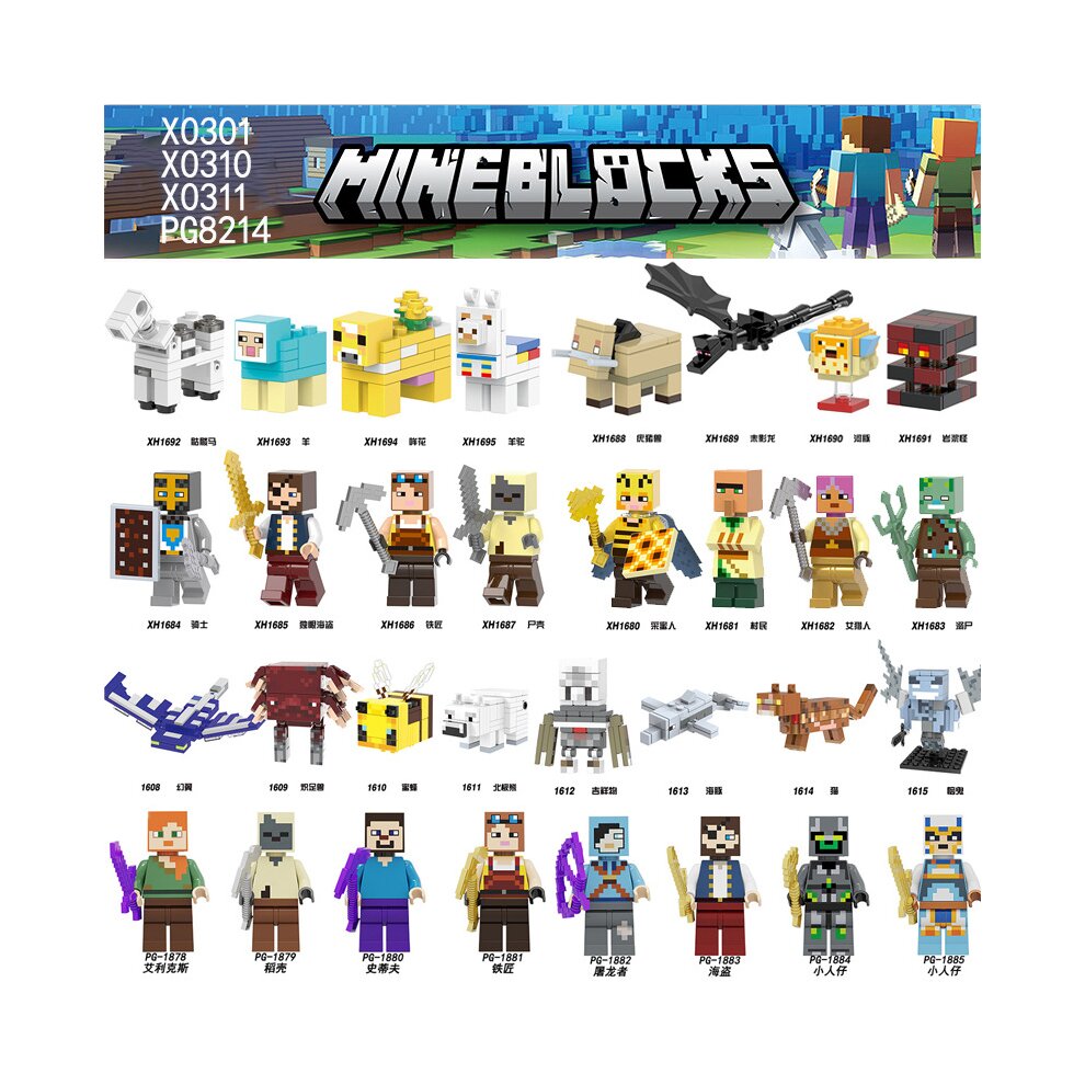 Minecraft MiniFigures Farming Steve Villagers Animal Building Block Toys Fit Lego Collectible Characters 32PCS Pack Action Figures for Kids Gifts Multi Colour