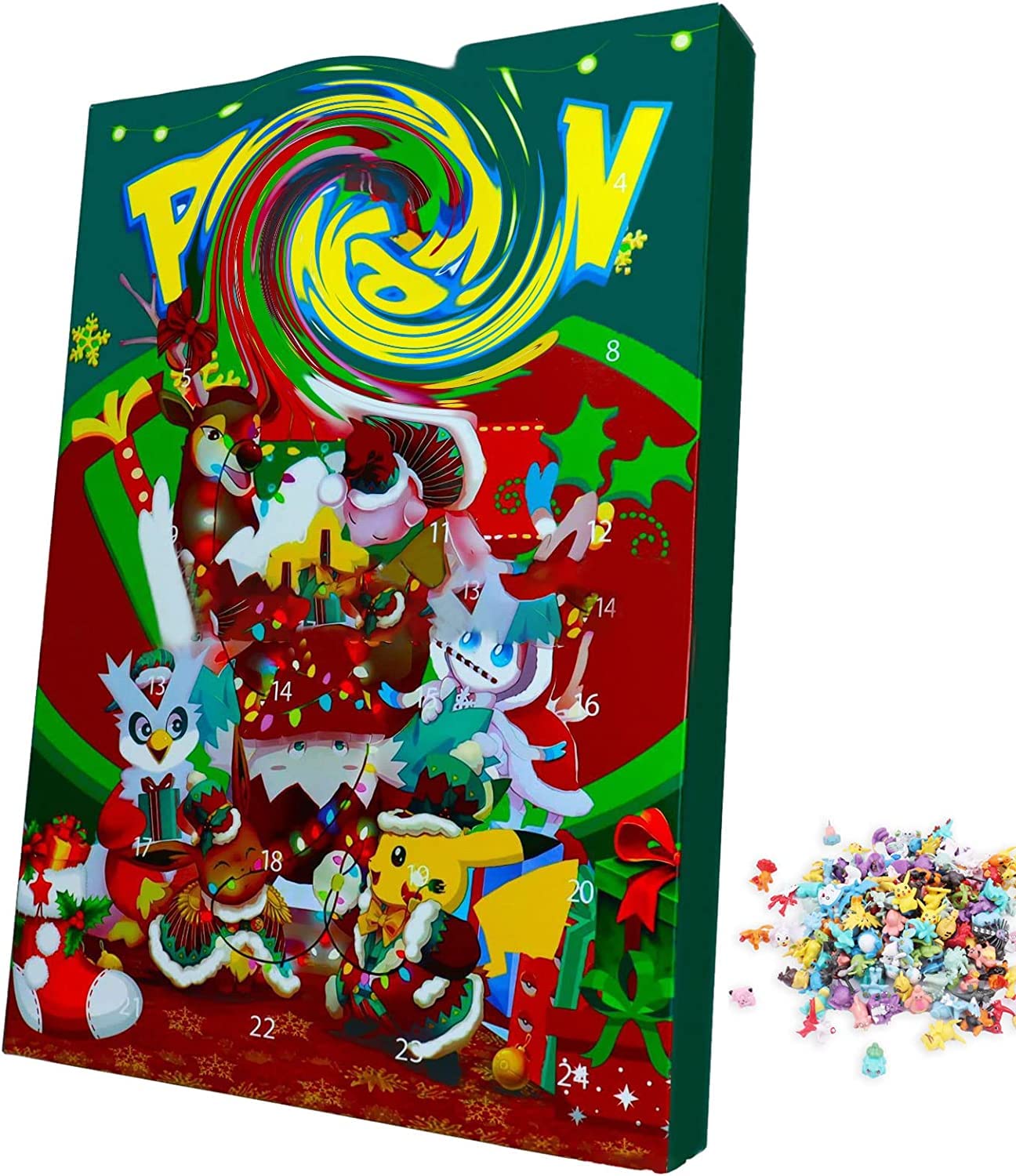 Advent Calendar 2022 Christmas Countdown Calendar with 24pcs Magic Days Anime Pokemon Figures Collectible Figures Doll Surprise Toys Xmas Gifts for Kids Boys and Girls