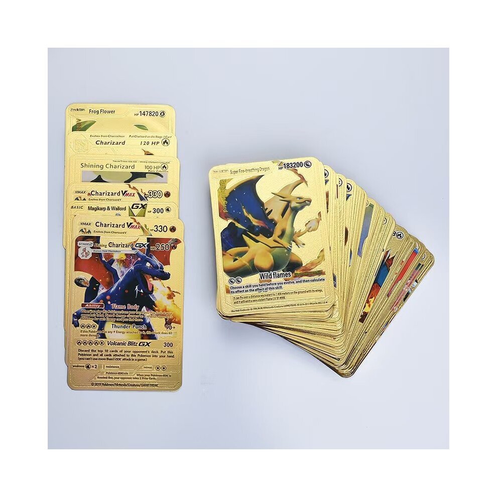 (55PCS Gold Cards DX) Pokemon Cards Flash Gold Rare Collection Cards in English Kids Toys Birthday and Christmas Gifts for Collectors and Fans 55pcs 110pcs Set