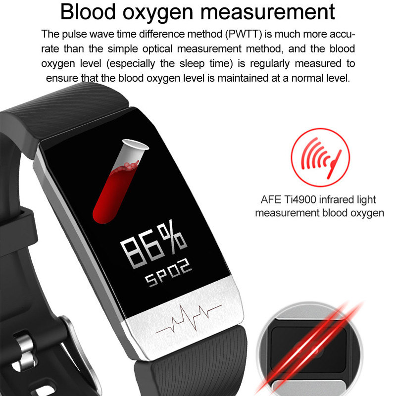 Smart Watch Temperature Measure ECG Heart Rate Blood Pressure Monitor Weather Forecas Wristbands Black