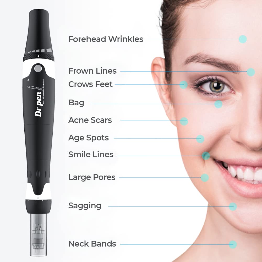Dr. Pen Ultima A7 Microneedling Pen Professional Derma Pen Electric Automatic Beauty Pen Skin Care Tool Kit for Face and Body Home Personal Use with 5pcs 12pins 5pcs 42pin 5pcs 36pin 5pcs Nano Round Pin Cartridges