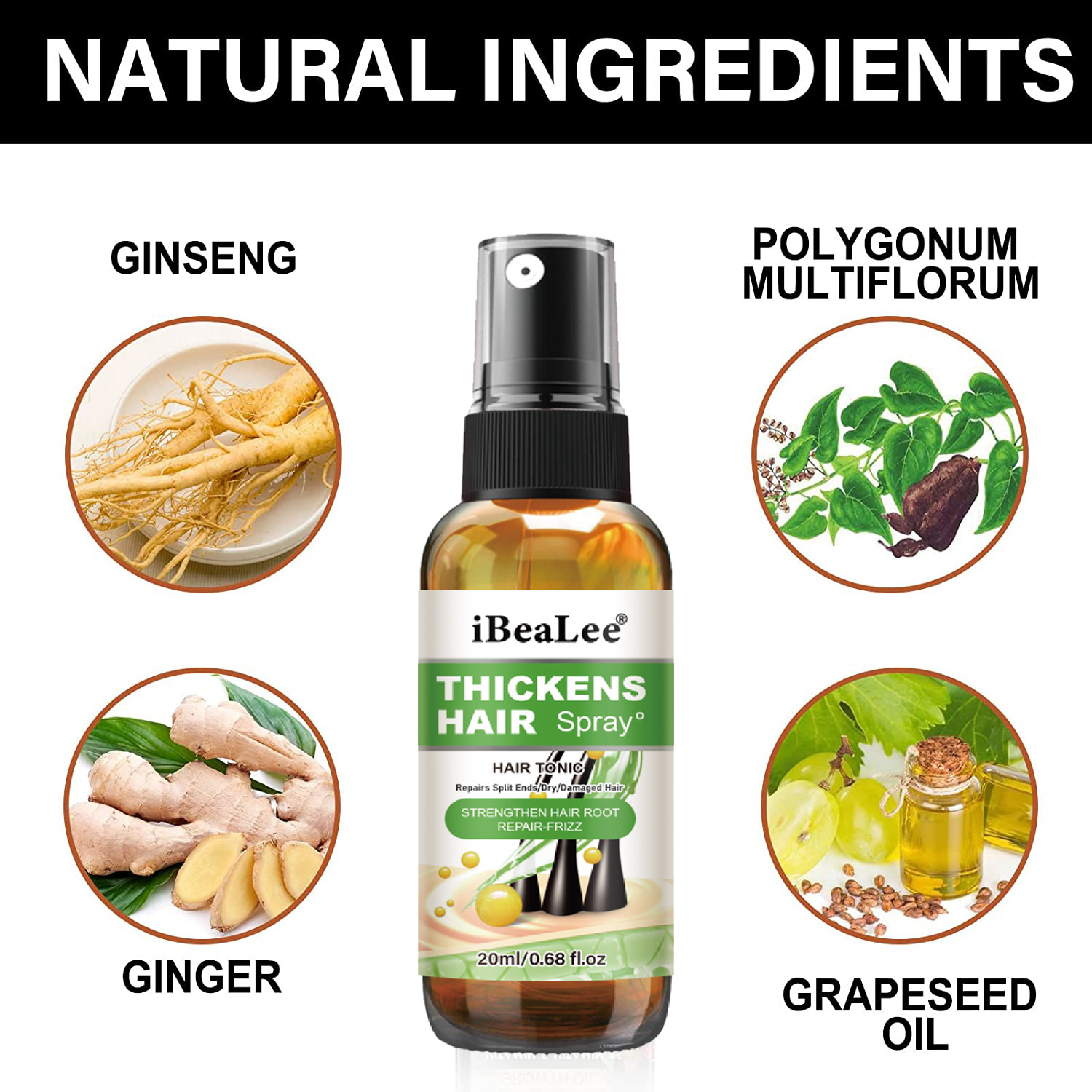 iBeaLee Anti-Hair Loss Spray Hair Growth Serum Tonic Deep Moisturize Repair Strengthen Hair Root Serum Anti-Frizz Care Scalp Nourish 20ml
