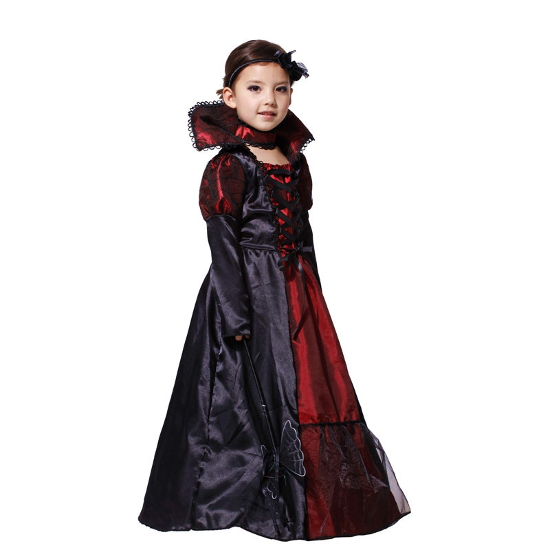 (110~120cm) Vampire Princess Kids Costume Set for Girls Halloween Dress Up Party Carnival Cosplay