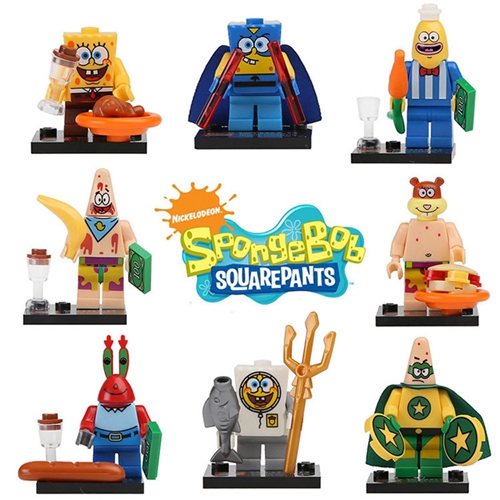 8PCS SpongeBob Series Minifigure Fit Lego Building Block Toy