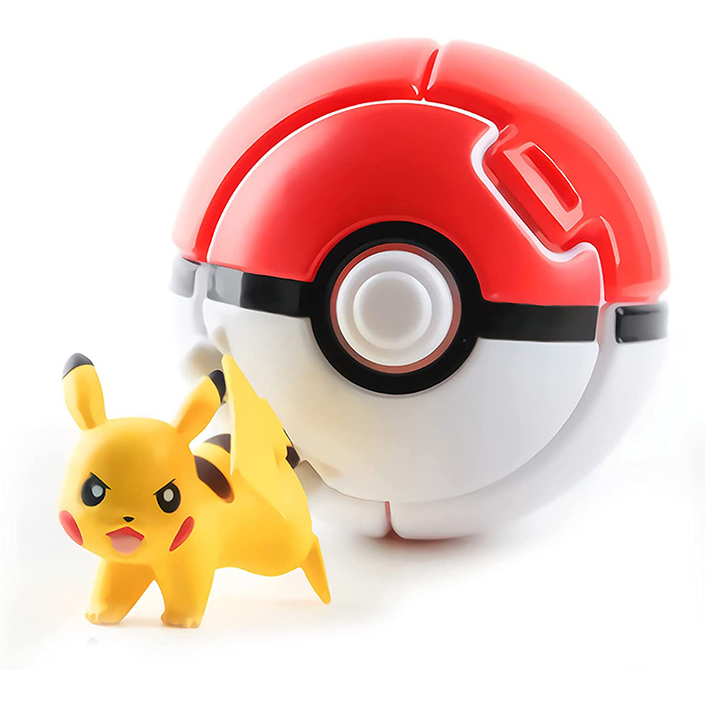 (Pikachu 4) Pokemon Poke Ball Action Figure Model Toys Pikachu Charmander Litten Rockruff Ball Toy with  Mini Figures Gifts for Kids Boy