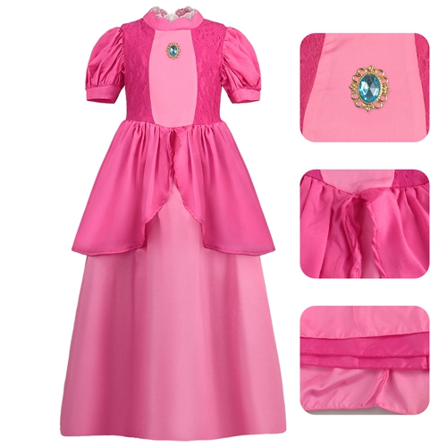 Princess Peach Costume for Girls Super Bros Princess Cosplay Costumes Kids Outfits Dress Up Pink