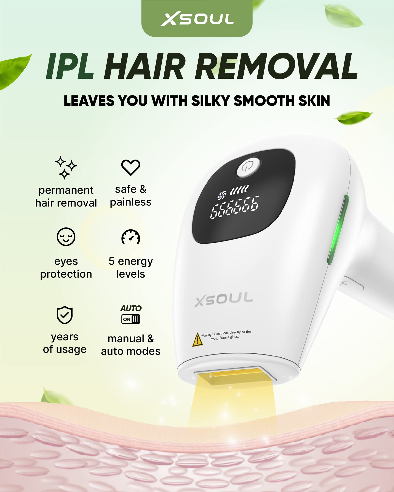 At-Home IPL Hair Removal for Women Permanent Hair Removal 500000 Flashes Painless Hair Remover on Armpits Back Legs Arms Face Bikini line
