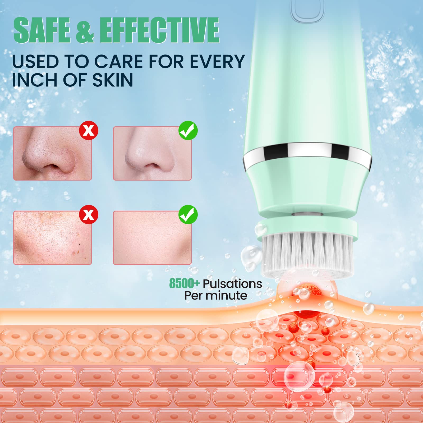 (Pink) Facial Cleansing Brush 4 in 1 Electric Face Spin Brush for Cleaning Exfoliating Massaging with 4 Replacement Heads