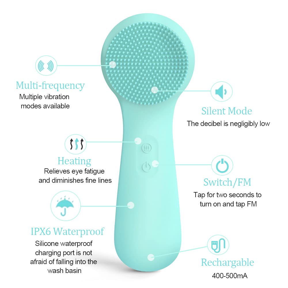 Silicone Facial Cleansing Brush Electric Facial Cleansing Brush Waterproof Heated Rechargeable Ultrasonic Face Brushes with 4 Modes for Deep Cleansing
