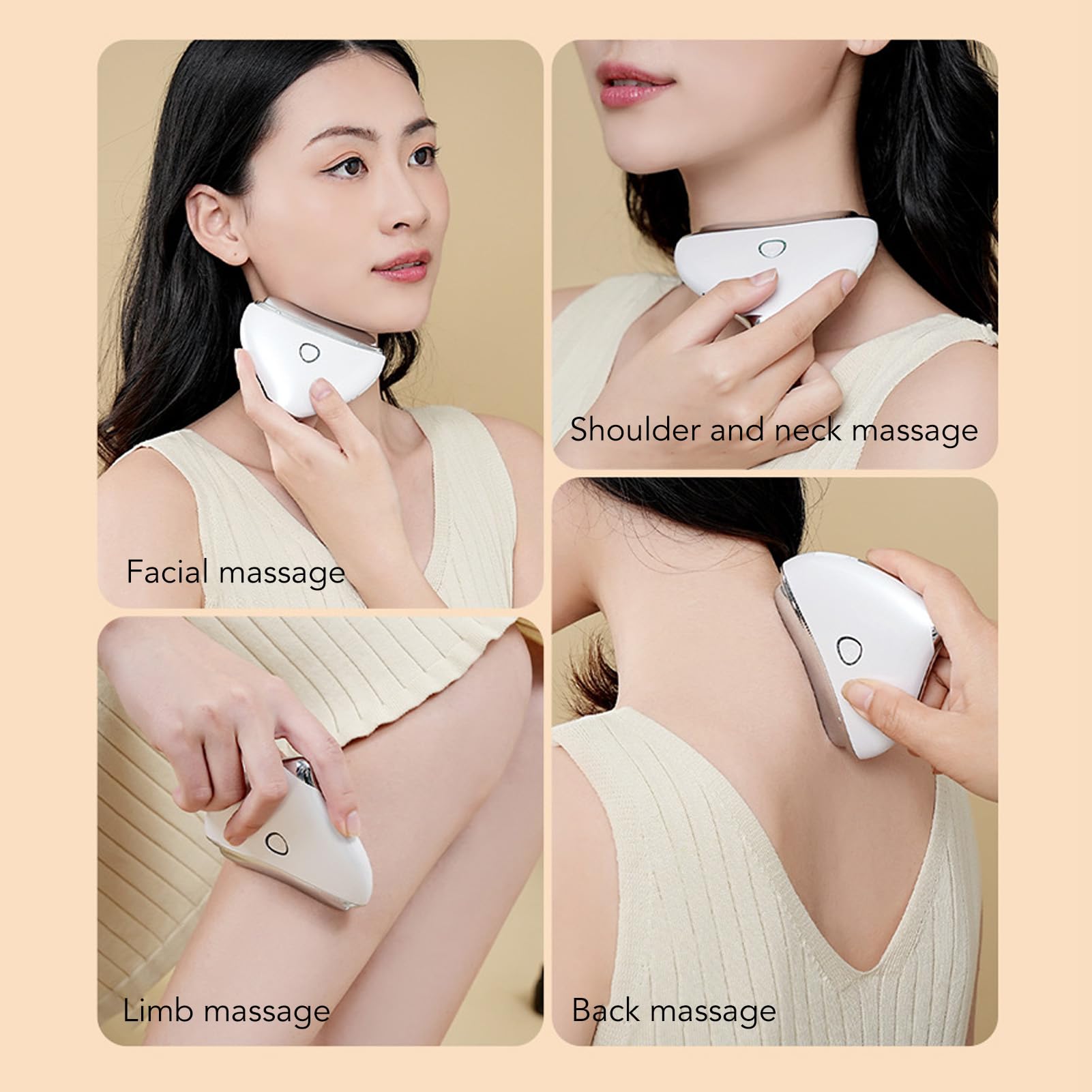 Electric Scraping Face Massager Heating Facial Beauty Scraping Instrument Portable USB Charging with 4 Modes Wonderful Gift White