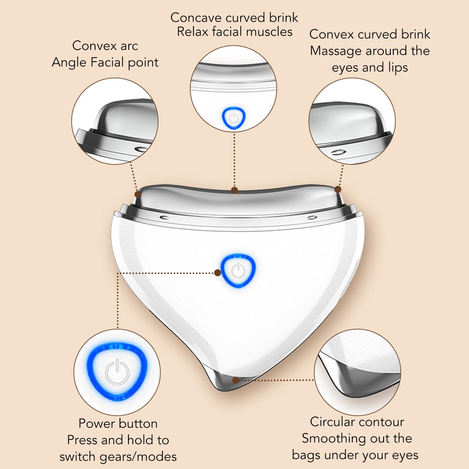 Electric Scraping Face Massager Heating Facial Beauty Scraping Instrument Portable USB Charging with 4 Modes Wonderful Gift White