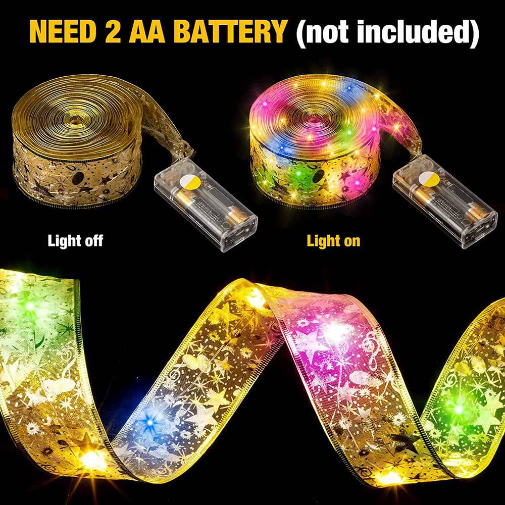 (Gold Ribbon Warm White 10M 100led) Christmas Fairy Lights Indoor Outdoor 33FT 100LED Christmas Decorations Battery Fairy Lights Ribbon String Lights Curtain Lights Christmas Tree Lights for Christmas Decorations Xmas Decor Warm White RGB