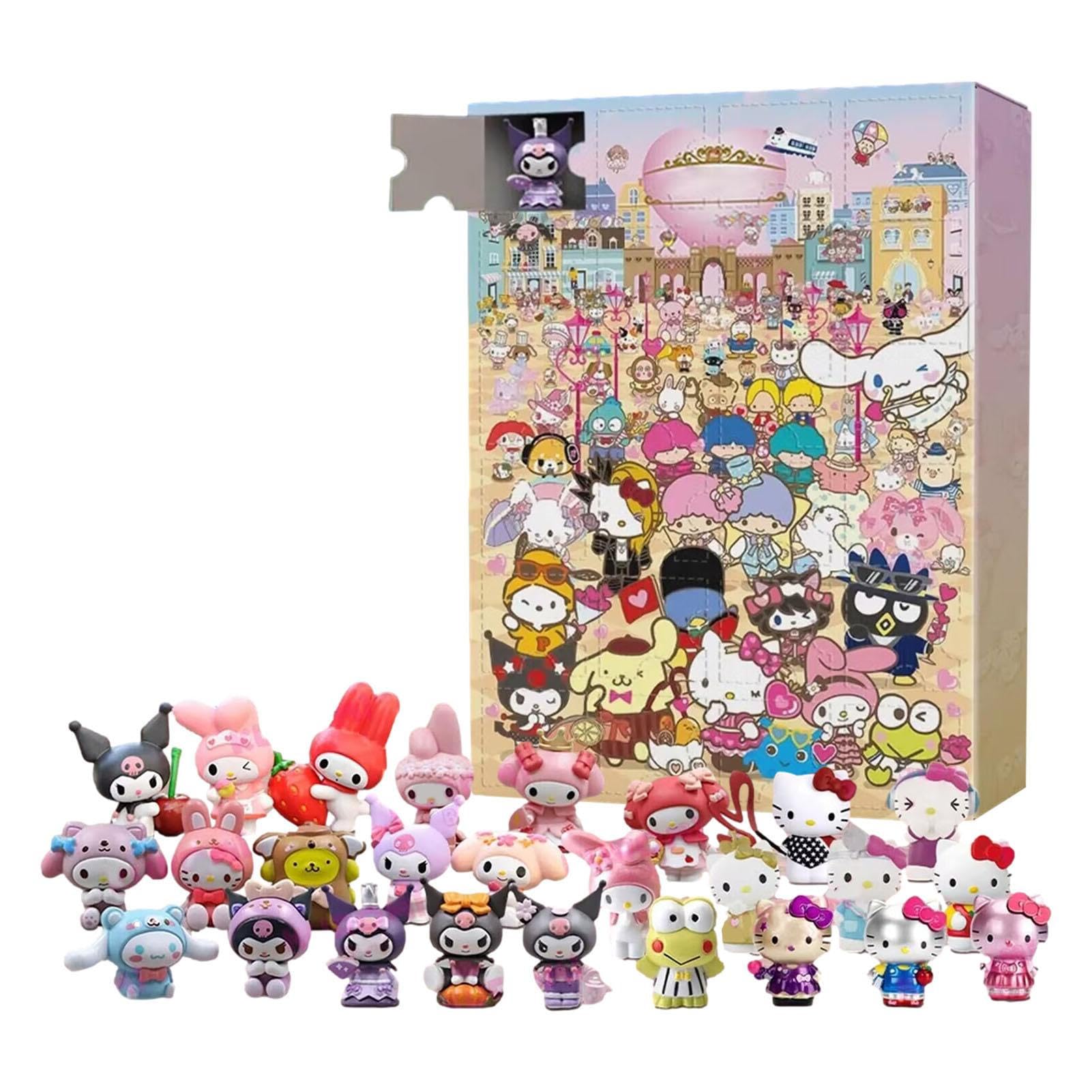 Christmas Advent Calendar 24 Days Countdown Calendar Blind Box Sanrio Anime Cartoon Doll Collectible Ornament Figure Toys Navidad Gift for Kids