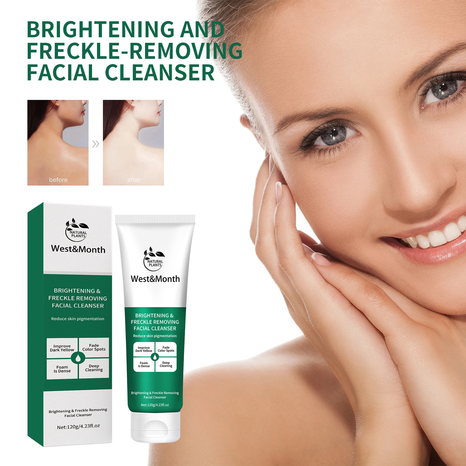Facial Cleanser Whitening Face Wash Brightening Deep Cleaning Moisturizing Freckle Lighten Dark Spot Melanin Remove Blackhead Acne Dirt Shrink Pore