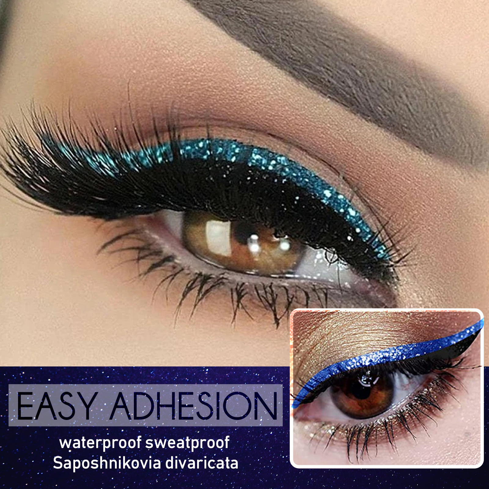 (Blue) False Eyelashes Self-Adhesive European 3D Glue-free Imitation Mink Hair Eyelashes for Stage Eye Makeup