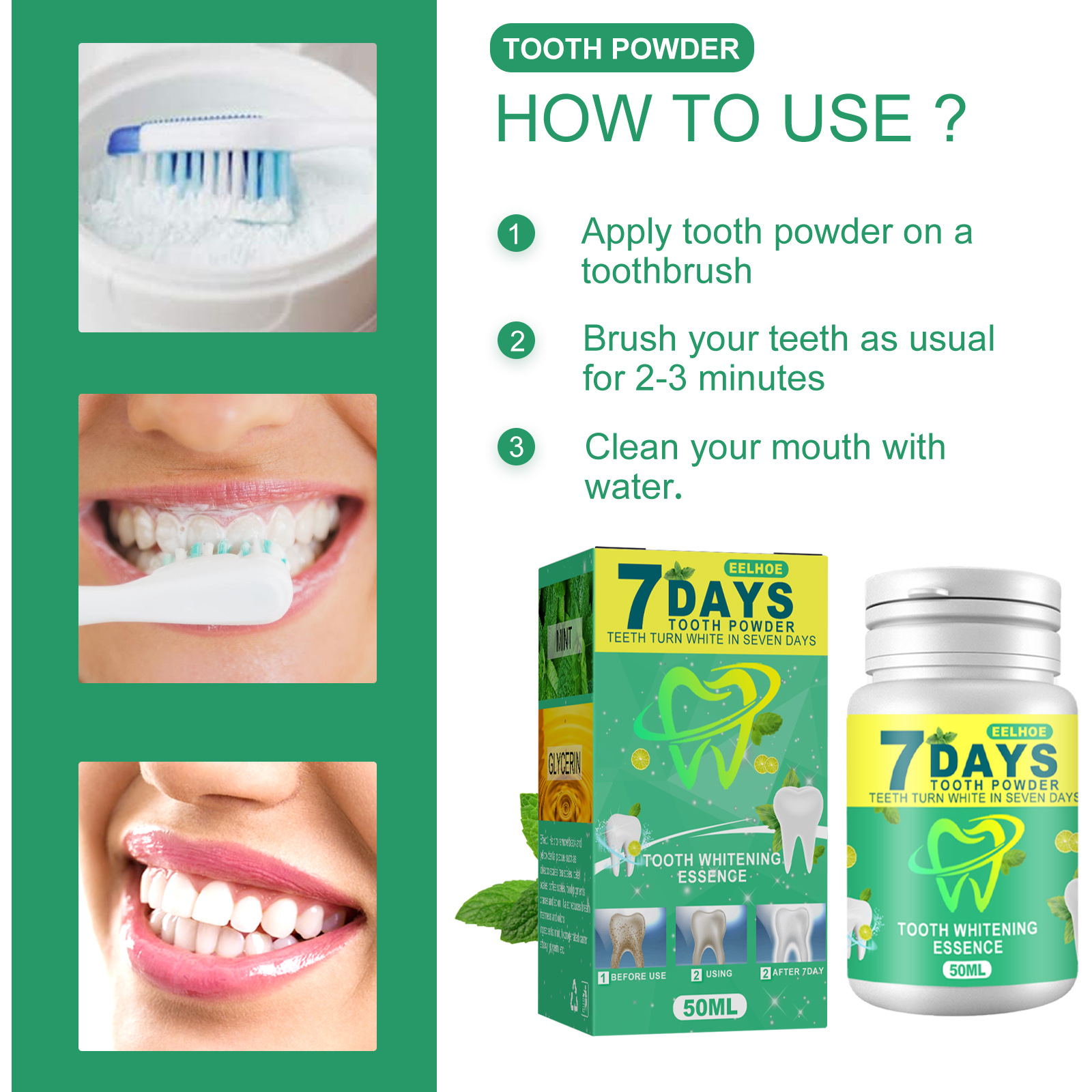 Teeth Whiteners 7 Day Teeth Whitening Powder Remove Plaque Stains Toothpaste Deep Cleaning Fresh Breath Oral Hygiene Dentally Tools Teeth Care