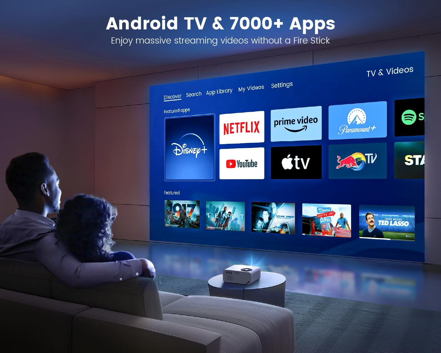 Netflix Built in Android 3s Focus Projector 700ANSI Portable WiFi 6 Bluetooth Full HD 1080P Smart Projector 4K Support Zoom 300 Inch Auto Keystone Display Home Cinema with Tripod