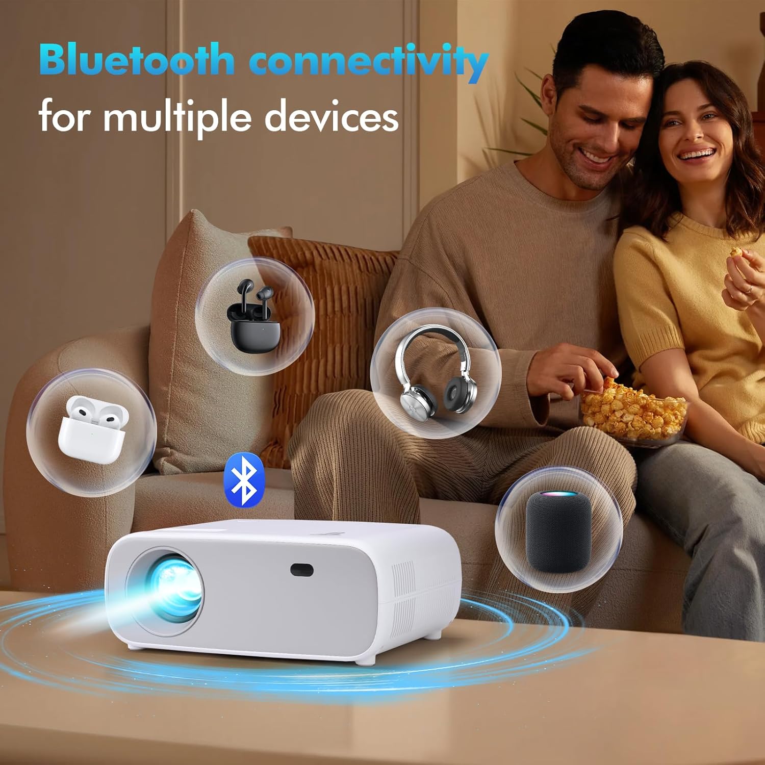 New Mini Projector with 5G WiFi Full HD 1080P Supports BT Projector for Home Cinema Compatible with Smartphones Android iOS TV Box PS5 XBOX White 20000L