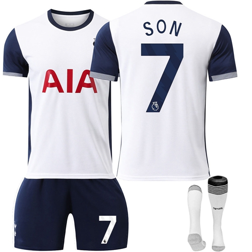 2425 Tottenham Home Football Kit No. 7 Son Game Kit Soccer Jerseys Kids Football Training Shirts Shorts Socks Gifts for Children
