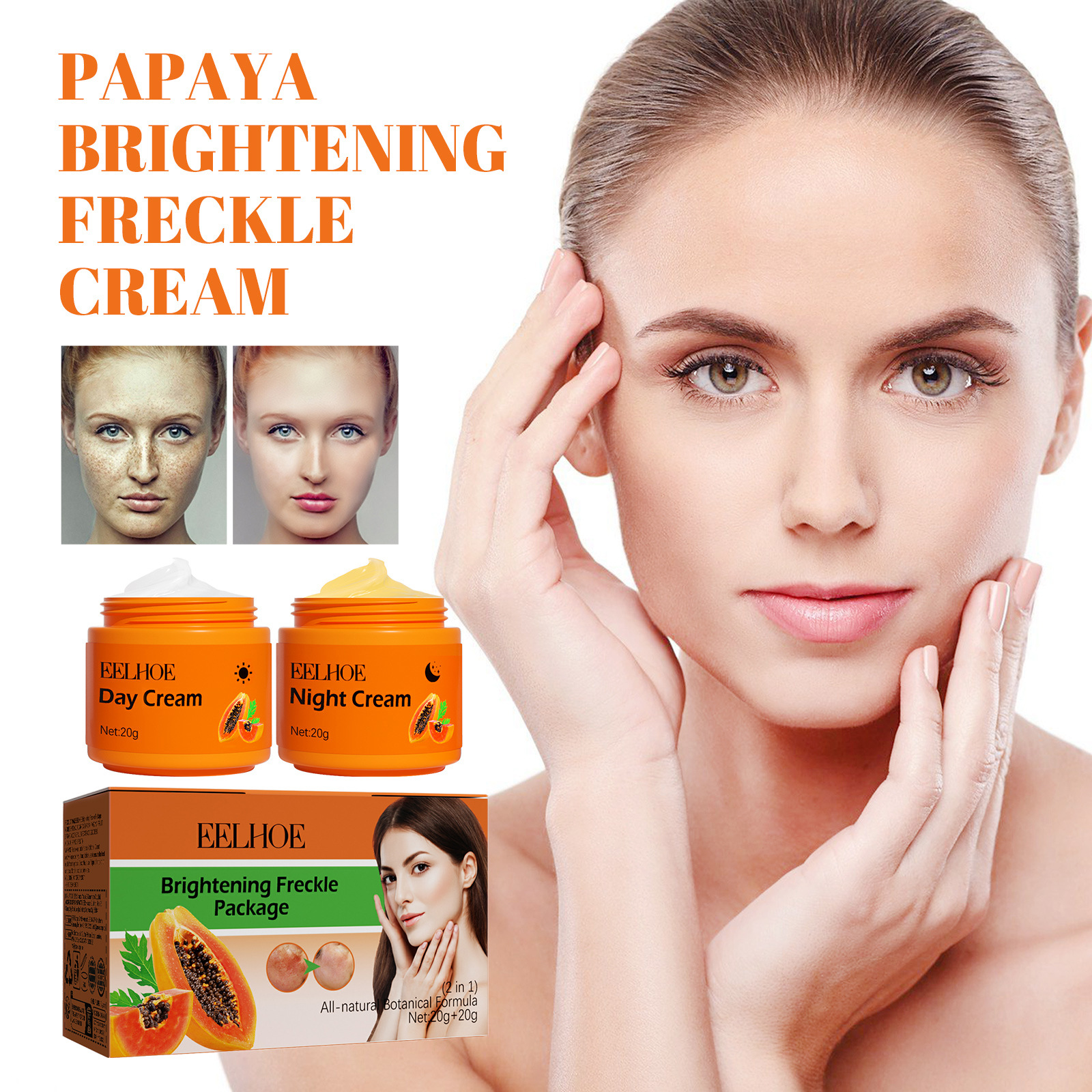 EELHOE Papaya Day Night Cream for Dark Spots Remover Melanin Anti Pigmentation Cream Brightening Moisturizing Reduce Dullness Spot Face Care
