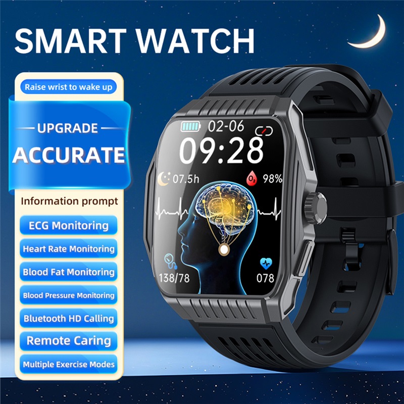 (Black) Smart Watch Sleeping Aid Cross-Border Multi-Function Heart Rate Blood Pressure Monitor Bluetooth Call SOS Feature