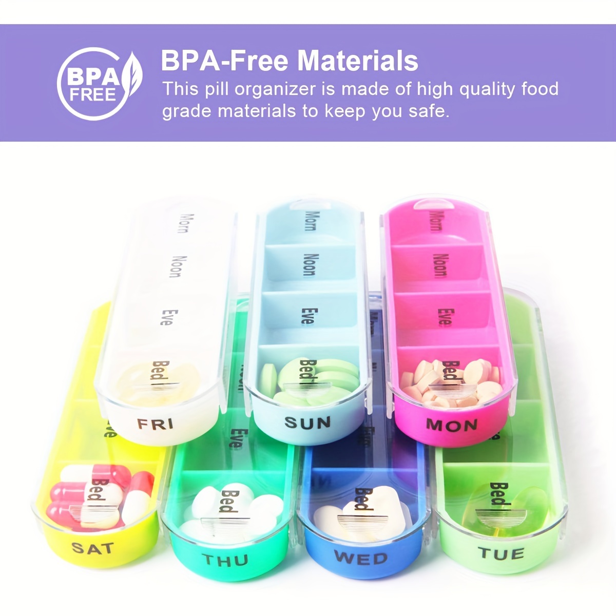 (Black) Weekly Pill Organizer Box Case Portable Travel Medication Container Daily AM PM Day Night 7 Day Compartments in Leather Carrying Case for Vitamins