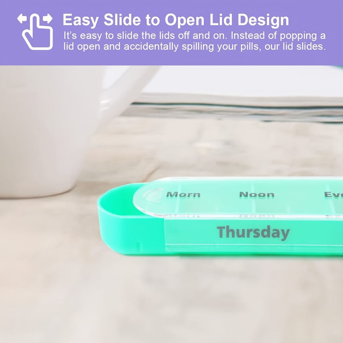 (Black) Weekly Pill Organizer Box Case Portable Travel Medication Container Daily AM PM Day Night 7 Day Compartments in Leather Carrying Case for Vitamins