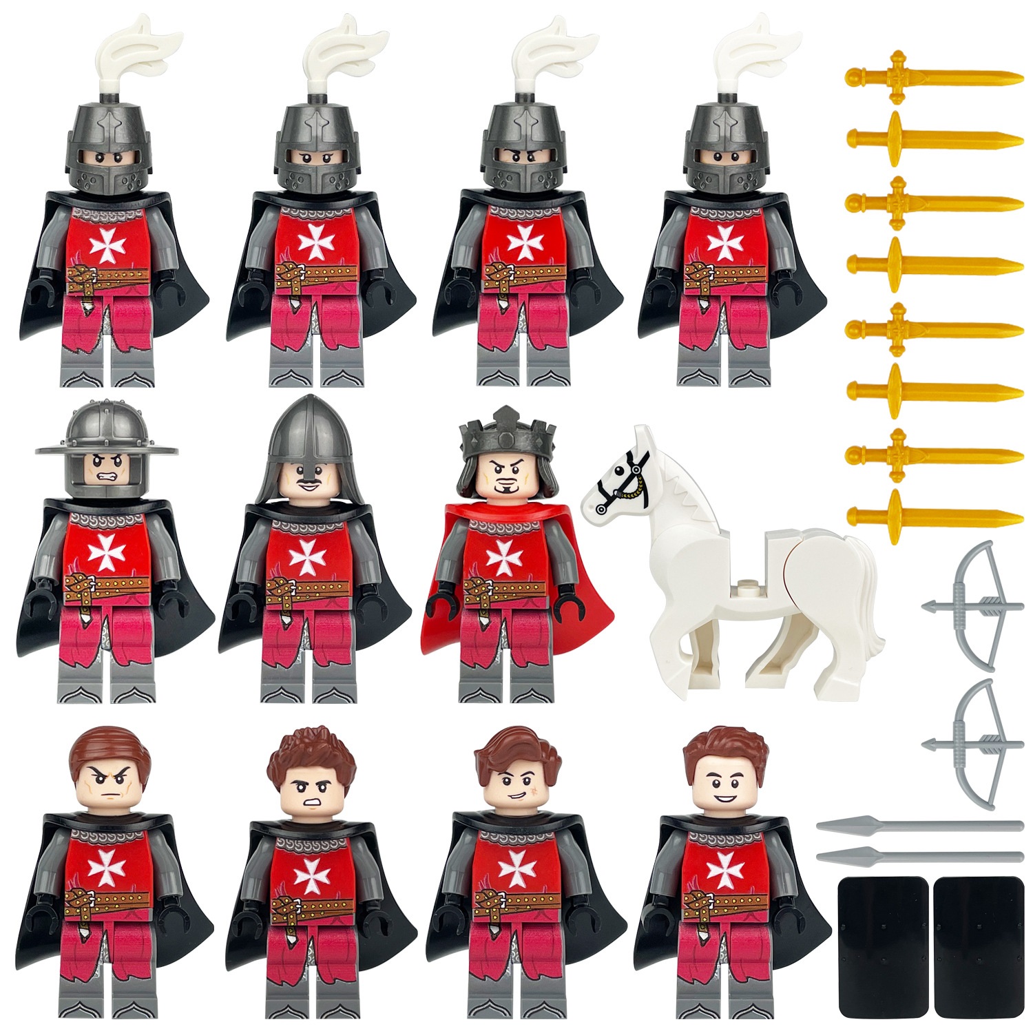 Red Medieval Soldiers Special Forces Minifigure Building Blocks Toy Soldiers Army Toys Set with Weapons for War Games and Educational Play