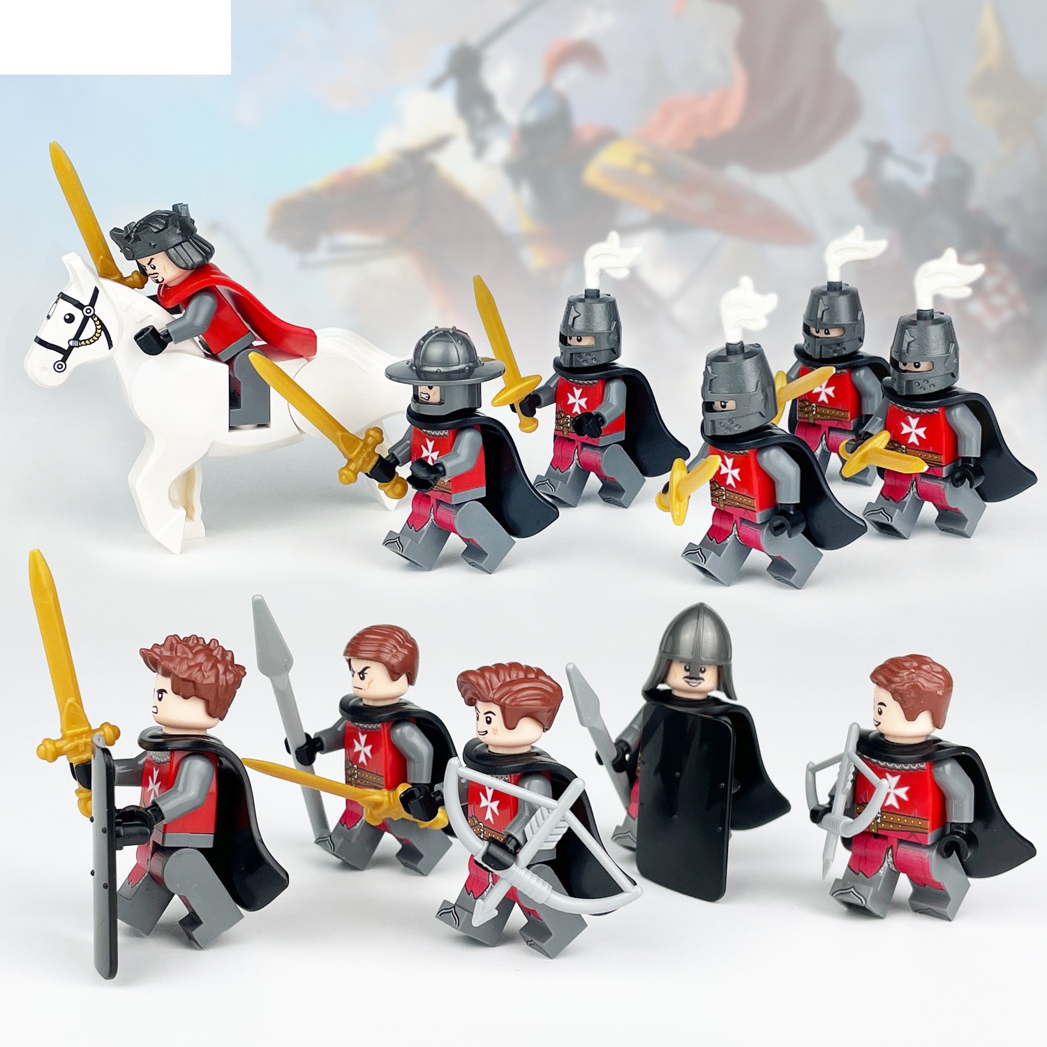 Red Medieval Soldiers Special Forces Minifigure Building Blocks Toy Soldiers Army Toys Set with Weapons for War Games and Educational Play