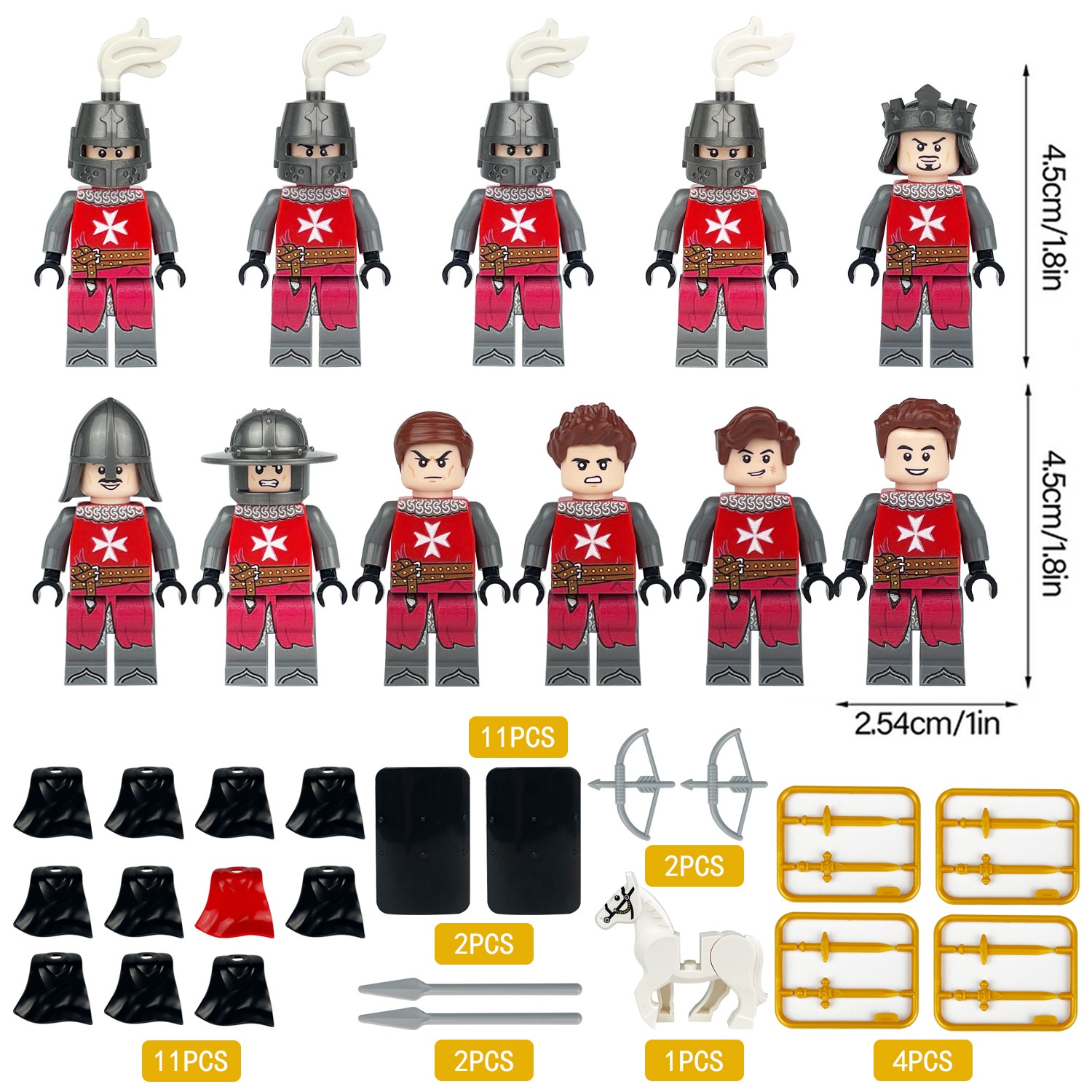Red Medieval Soldiers Special Forces Minifigure Building Blocks Toy Soldiers Army Toys Set with Weapons for War Games and Educational Play