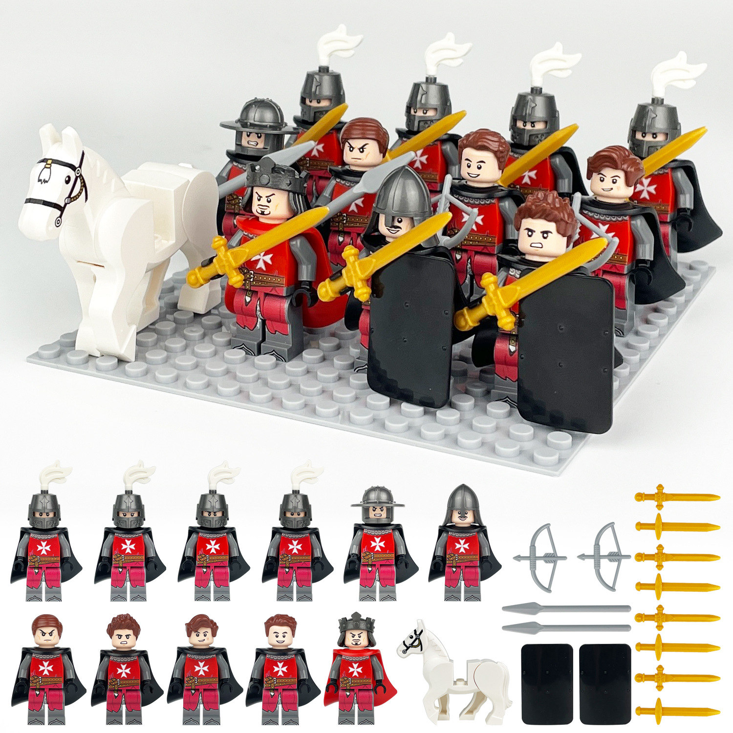 Red Medieval Soldiers Special Forces Minifigure Building Blocks Toy Soldiers Army Toys Set with Weapons for War Games and Educational Play