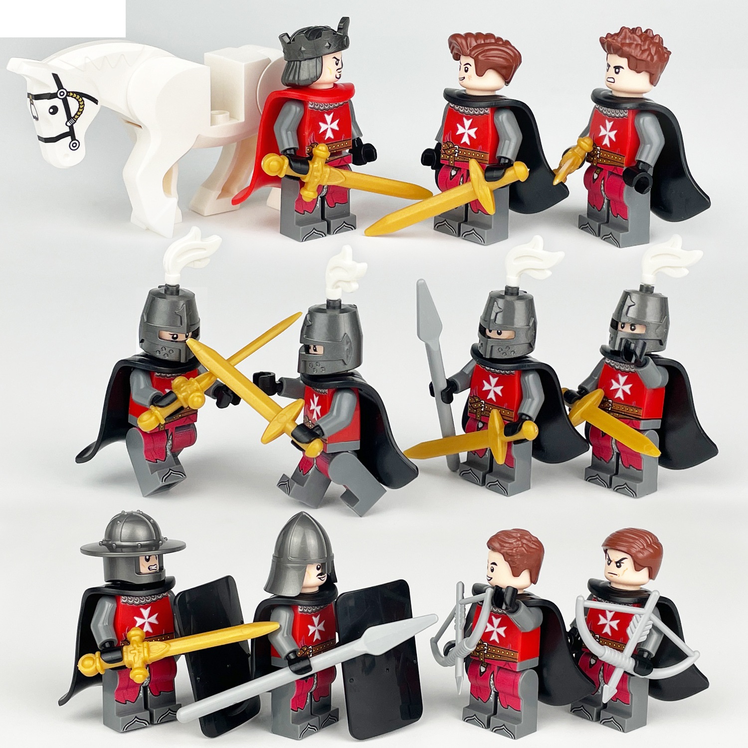 Red Medieval Soldiers Special Forces Minifigure Building Blocks Toy Soldiers Army Toys Set with Weapons for War Games and Educational Play