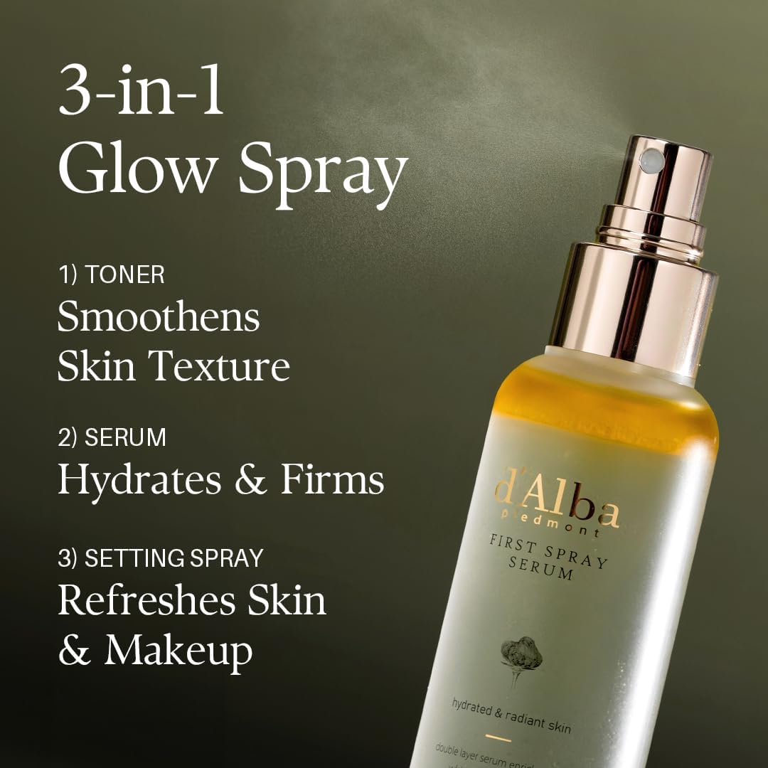 dalba Italian White Truffle First Spray Serum 100ml Vegan Skincare Hydrating Facial Mist Dry and Sensitive Skin Glow Mist Surfactant Free Multifunctional Spray