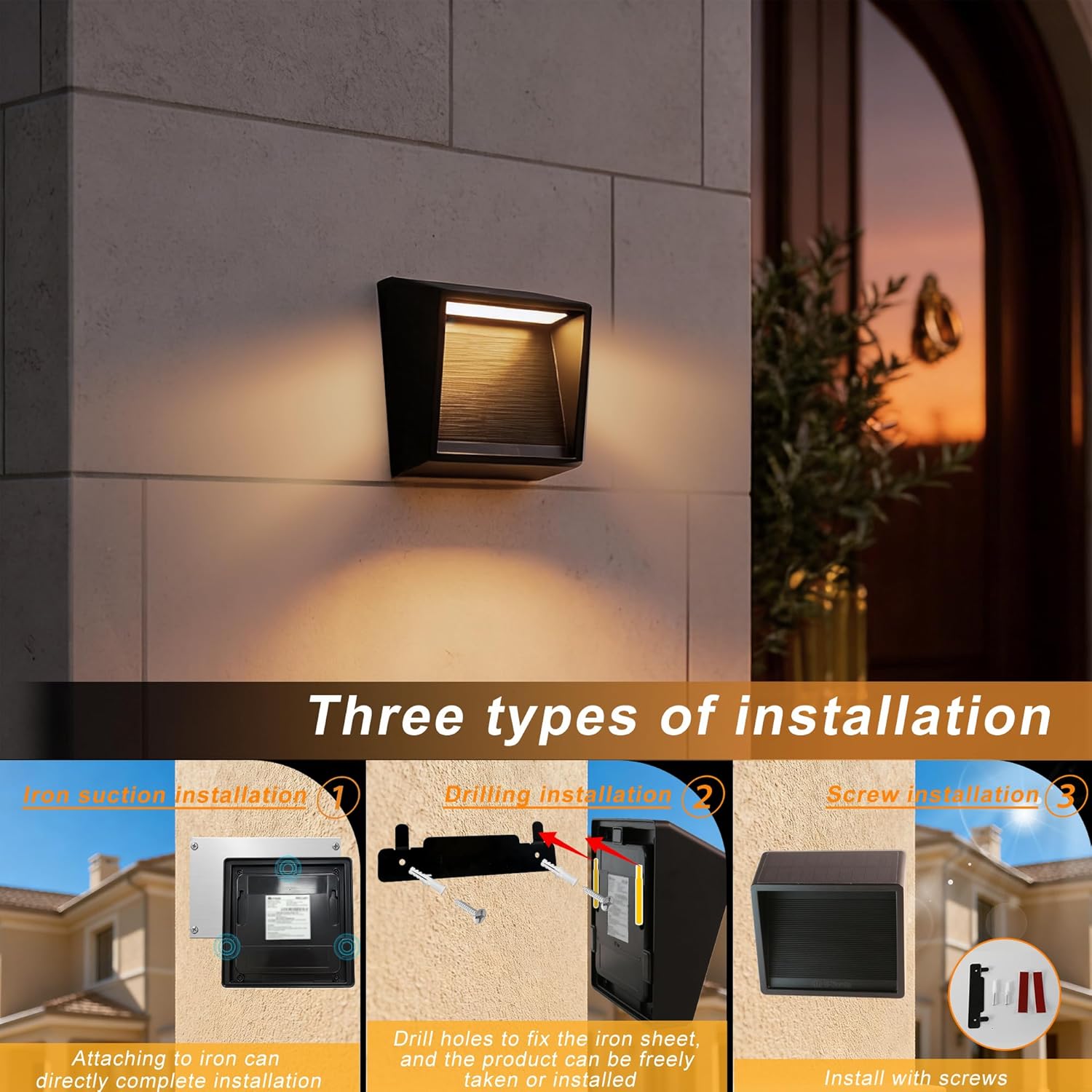 (2 pcs) Solar Fence Lights Outdoor, Bright Step Lights IP65 Waterproof 3000K Warm-White Equipped with 19 LED for Patio Garden Backyard Garage Driveway Pathway Outside W