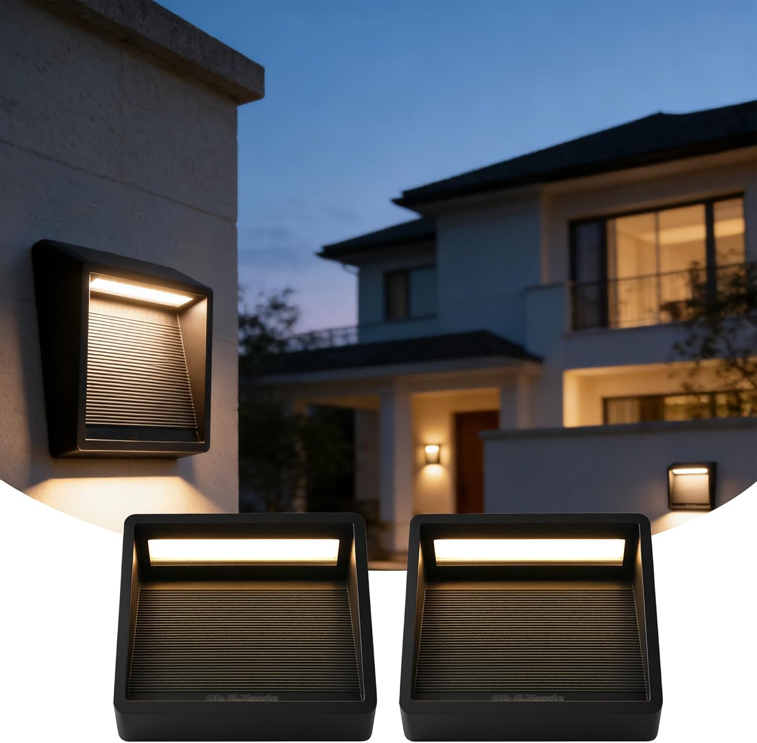 (2 pcs) Solar Fence Lights Outdoor, Bright Step Lights IP65 Waterproof 3000K Warm-White Equipped with 19 LED for Patio Garden Backyard Garage Driveway Pathway Outside W