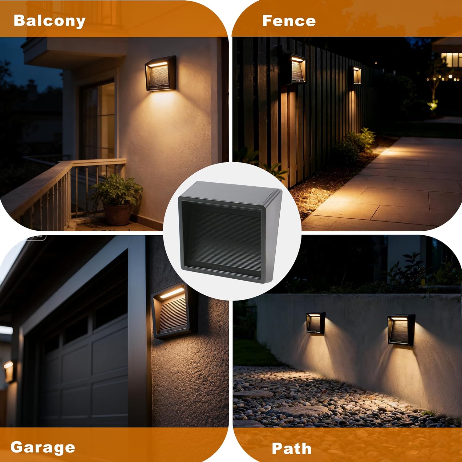 (2 pcs) Solar Fence Lights Outdoor, Bright Step Lights IP65 Waterproof 3000K Warm-White Equipped with 19 LED for Patio Garden Backyard Garage Driveway Pathway Outside W