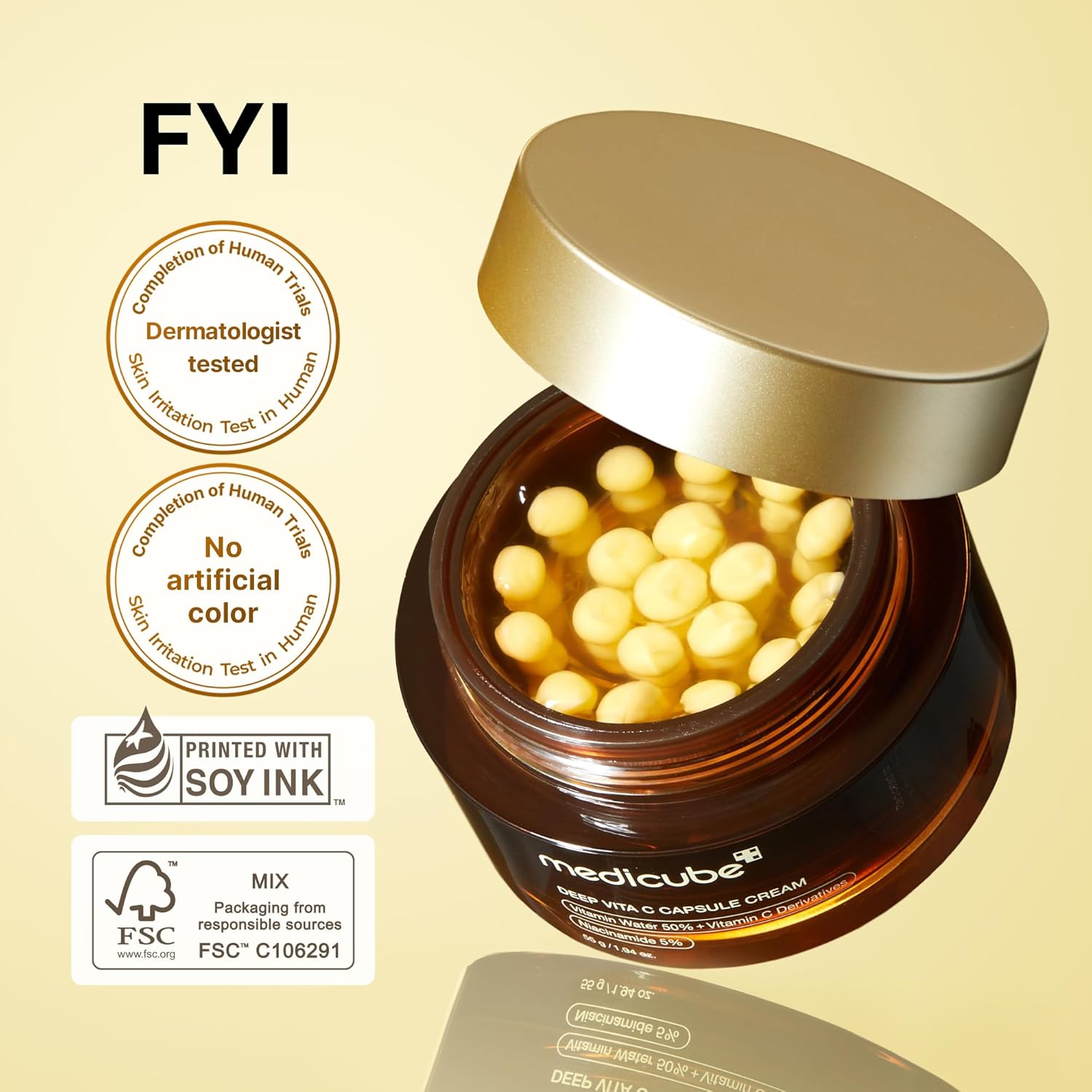 medicube Deep Vitamin C Golden Capsule Cream Face Moisturiser Liposome Capsules Wrinkles Skin Radiance Transparent Gel for Glow Hydration Korean Skin Care 55g