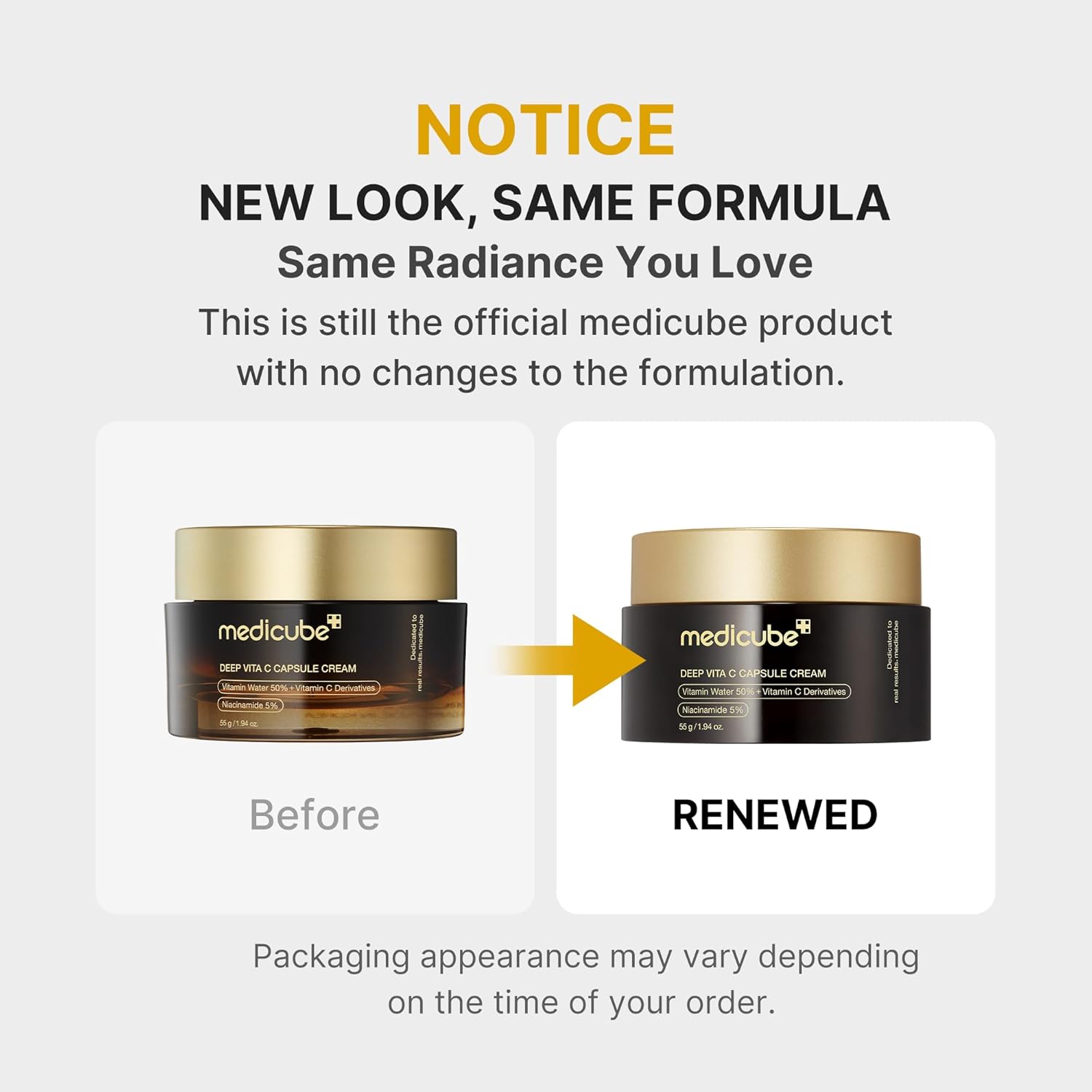 medicube Deep Vitamin C Golden Capsule Cream Face Moisturiser Liposome Capsules Wrinkles Skin Radiance Transparent Gel for Glow Hydration Korean Skin Care 55g