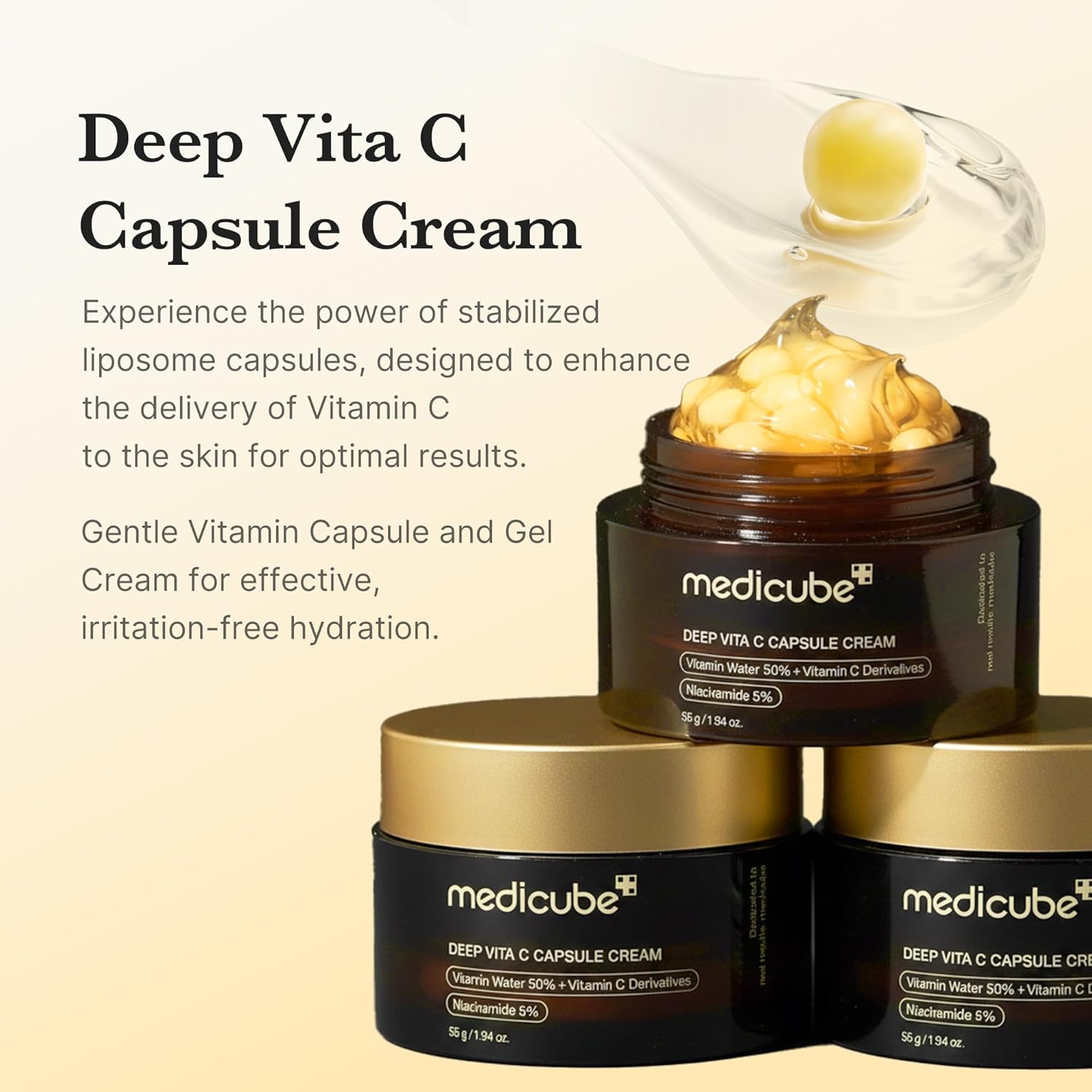 medicube Deep Vitamin C Golden Capsule Cream Face Moisturiser Liposome Capsules Wrinkles Skin Radiance Transparent Gel for Glow Hydration Korean Skin Care 55g